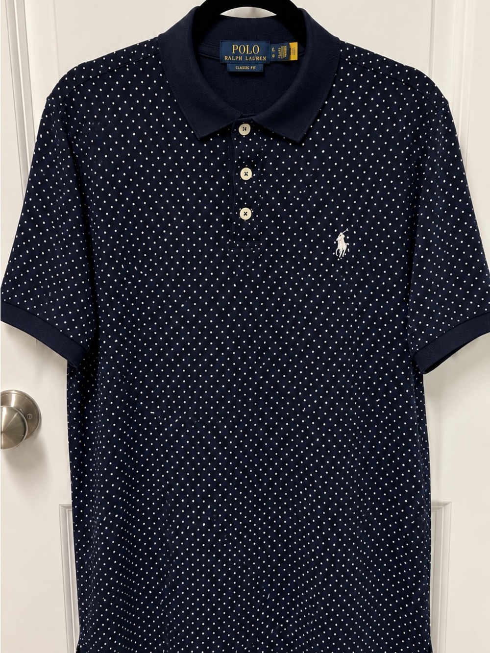 Ralph Lauren Navy Polo Shirt with White Microdots